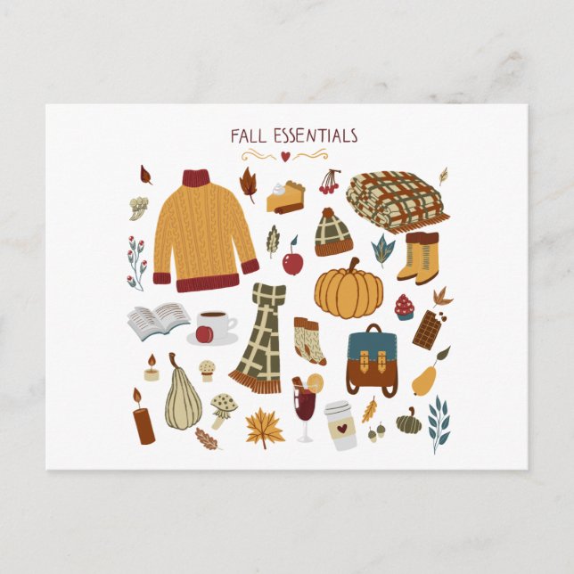 Postal Dibujo digital de elementos esenciales de otoño (Anverso)