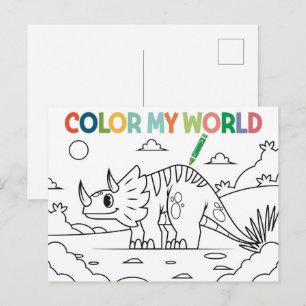 Postal Dibujo divertido de dinosaurio para colorear