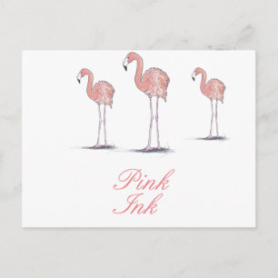 Postal Dibujo divertido de flamencos rosados