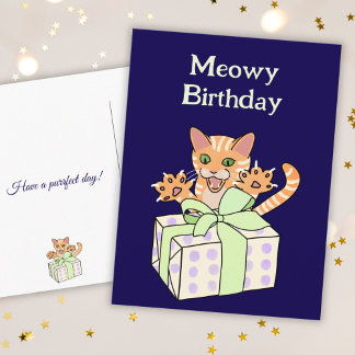 Postal Dibujo divertido de gato de cumpleaños personaliza