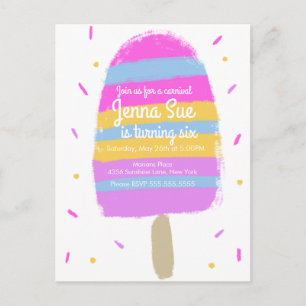 Postal Dibujo Divertido de Helado Fiesta Pintado Cumpleañ