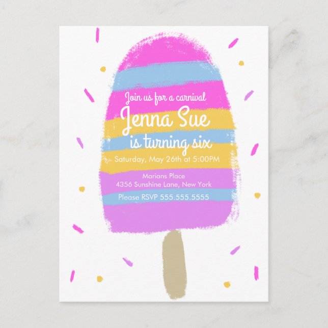 Postal Dibujo Divertido de Helado Fiesta Pintado Cumpleañ (Anverso)