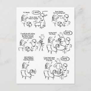 Postal Dibujo divertido de mujeres en una cafetería