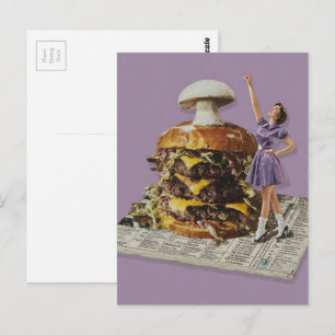 Postal Dibujo divertido de una señora animando a una hamb