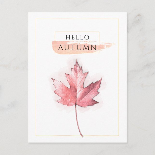 Postal Dibujo elegante y moderno de hoja de otoño (Anverso)