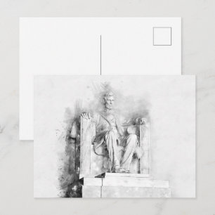 Postal Dibujo en acuarela y lápiz del Monumento a Lincoln
