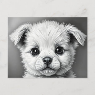 Postal Dibujo en blanco y negro de cara de cachorro lindo