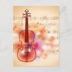 Postal Dibujo en el fondo acuarela del violín