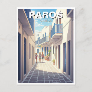 Postal Dibujo en la calle Cobblestone de Paros Grecia