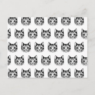 Postal Dibujo Esbozo Cara de Gato Amante Gatito Felino An