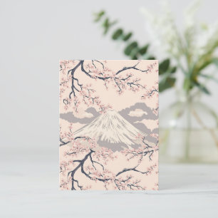 Postal Dibujo escénico de suave Sakura rosa Monte Fuji