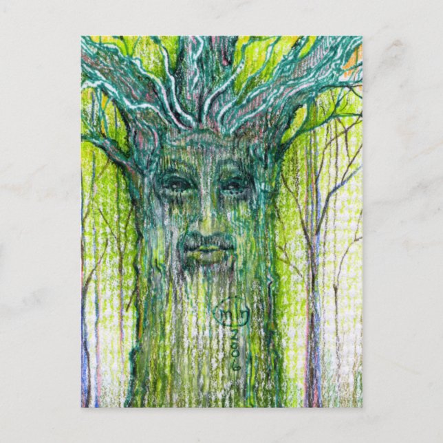 Postal Dibujo espiritual del árbol verde (Anverso)