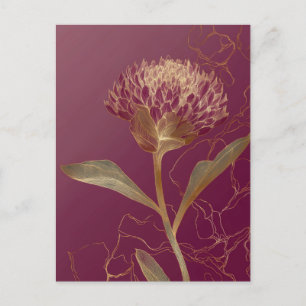 Postal Dibujo Floral Botánico de Oro Rojo Intenso