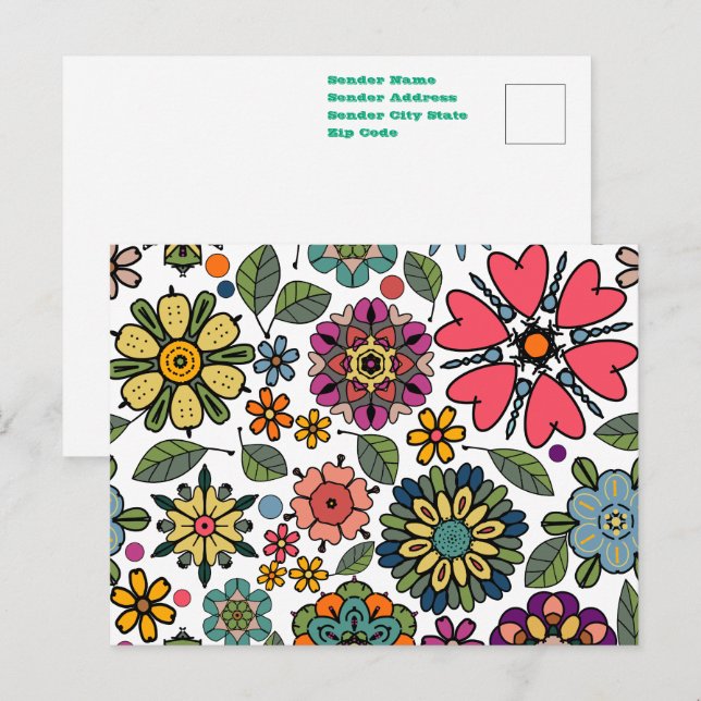Postal Dibujo Floral Retro Moderno Patrón De Arte Sin Mar (Anverso / Reverso)
