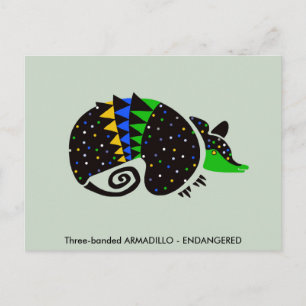Postal Dibujo gráfico a mano ARMADILLO - Animal en peligr