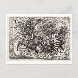 Postal Dibujo híbrido de tinta de bestia