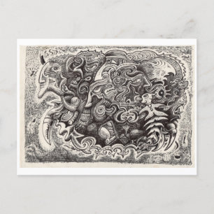 Postal Dibujo híbrido de tinta de bestia