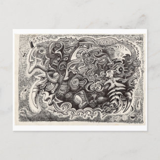 Postal Dibujo híbrido de tinta de bestia