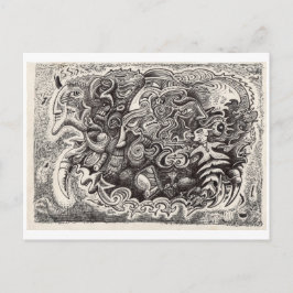 Postal Dibujo híbrido de tinta de bestia