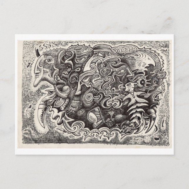 Postal Dibujo híbrido de tinta de bestia (Anverso)