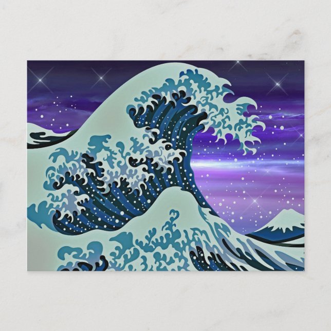 Postal Dibujo japonés de ola de tsunami azul (Anverso)