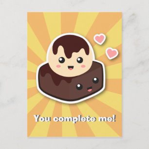Postal Dibujo kawaii de helado de vainilla y brownie