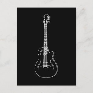 Postal Dibujo lineal de guitarra semiacústica monocroma