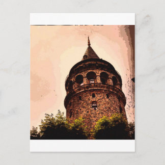 Postal Dibujo manual en la torre de Gálata en Estambul