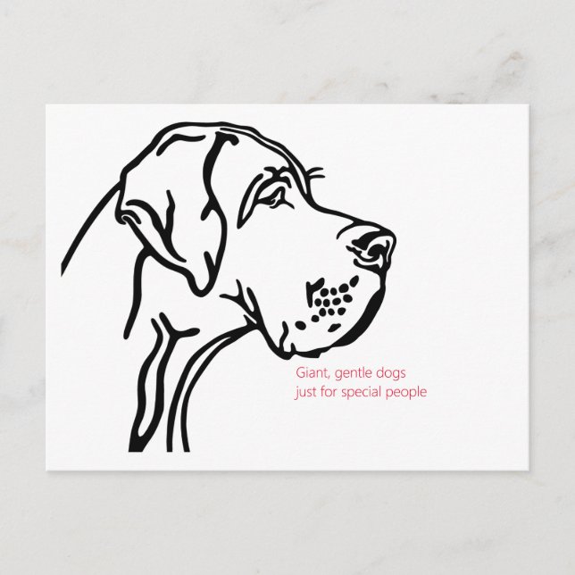 Postal dibujo minimalista de Gran Danés (Anverso)