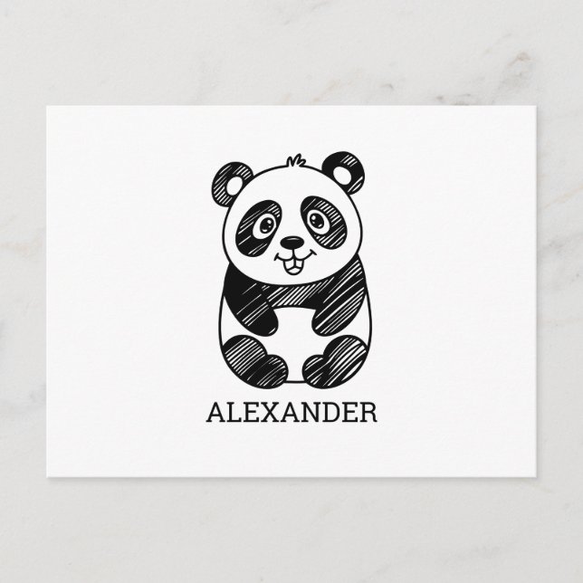 Postal Dibujo minimalista de panda lindo en blanco y negr (Anverso)