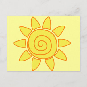Postal Dibujo mono del sol hecho a mano para niños Ilustr
