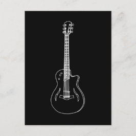 Postal Dibujo monocromo de línea de guitarra semiacústica