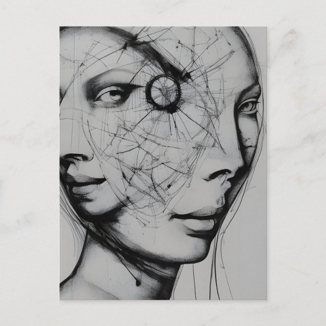 Postal Dibujo negro y blanco conectado (Anverso)