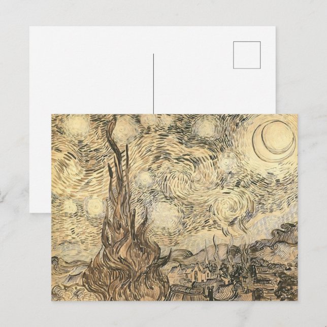 Postal Dibujo nocturno de Vincent van Gogh (Anverso / Reverso)