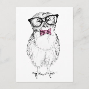 Postal Dibujo pequeño y elegante de Nerdy Owlet