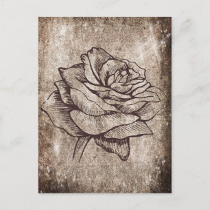 Postal Dibujo Rústico De Tinta Rosa