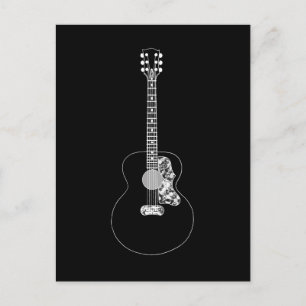 Postal Dibujo simple de guitarra acústica en blanco y neg