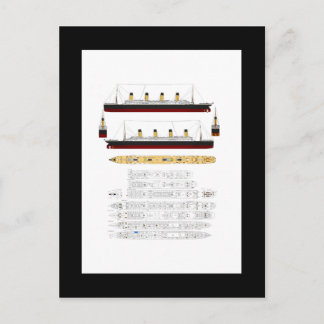 Postal Dibujo Titanic RMS y diagrama