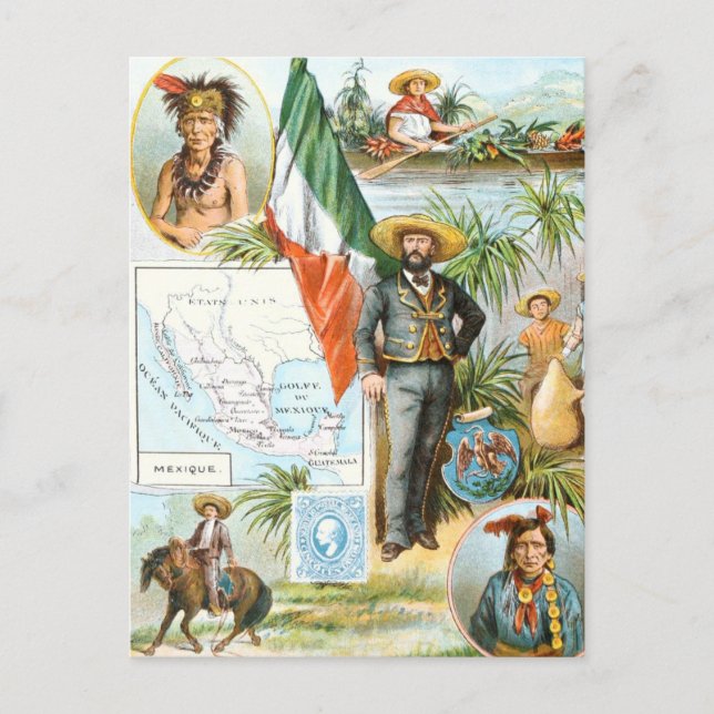 Postal Dibujo Vintage: Collage de México (Anverso)