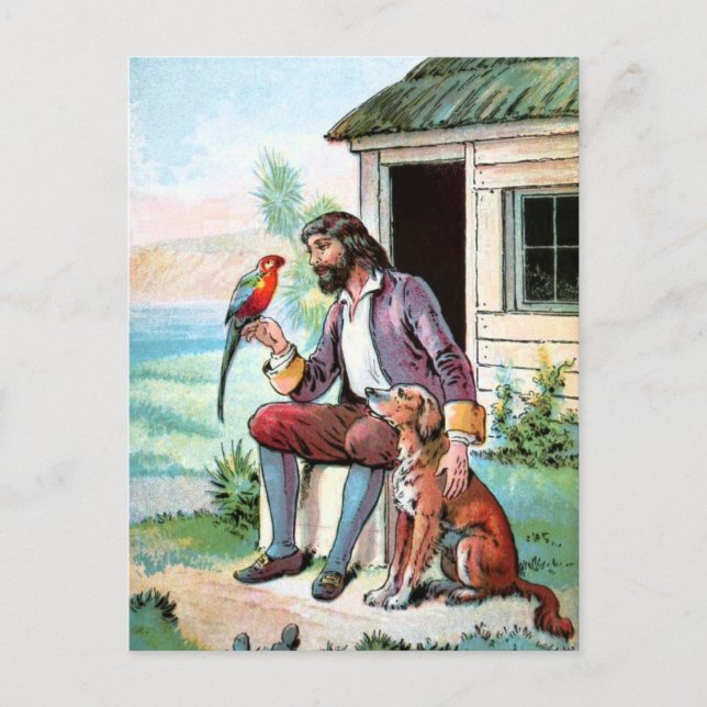 Postal Dibujo vintage: Compañeros de horas solitarias (Anverso)