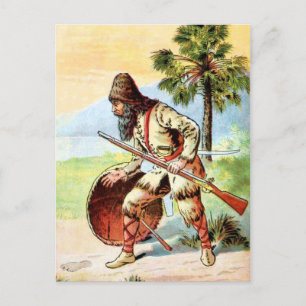 Postal Dibujo vintage: Robinson Crusoe Hunting