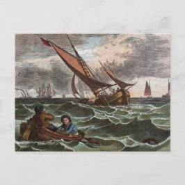 Postal Dibujo vintage: Tormenta en el mar