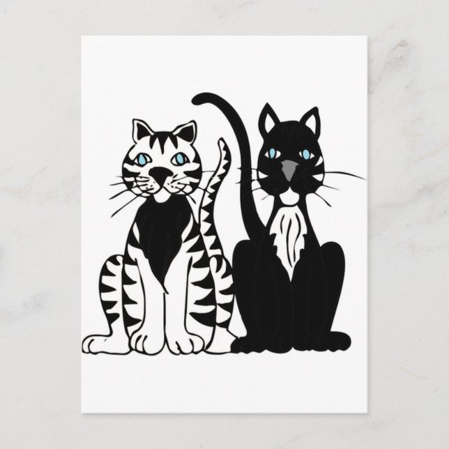 Postal Dibujos Animados De Gatos Gemelos (Anverso)