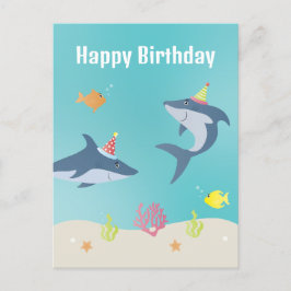 Postal Dibujos animados de tiburones blancos en su cumple
