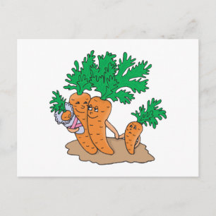 Postal Dibujos animados de zanahoria lindos familia