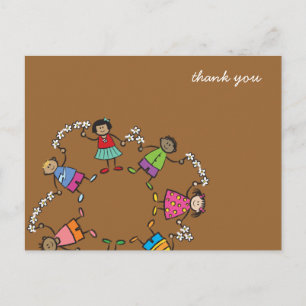 Postal Dibujos Animados Niños Felices Amiguitos Lindos Al