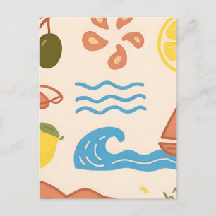 Postal Dibujos de verano de limón en la playa Vibraciones