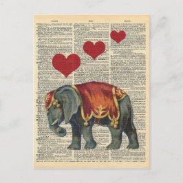 Postal Diccionario vintage Arte Circo Elefante Amor