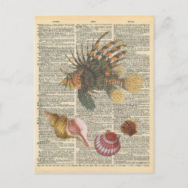 Postal Diccionario vintage: peces leones y conchas de pla