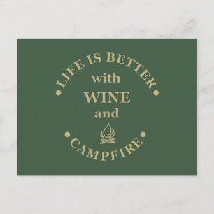 Postal Dichos divertidos de camping y vino
